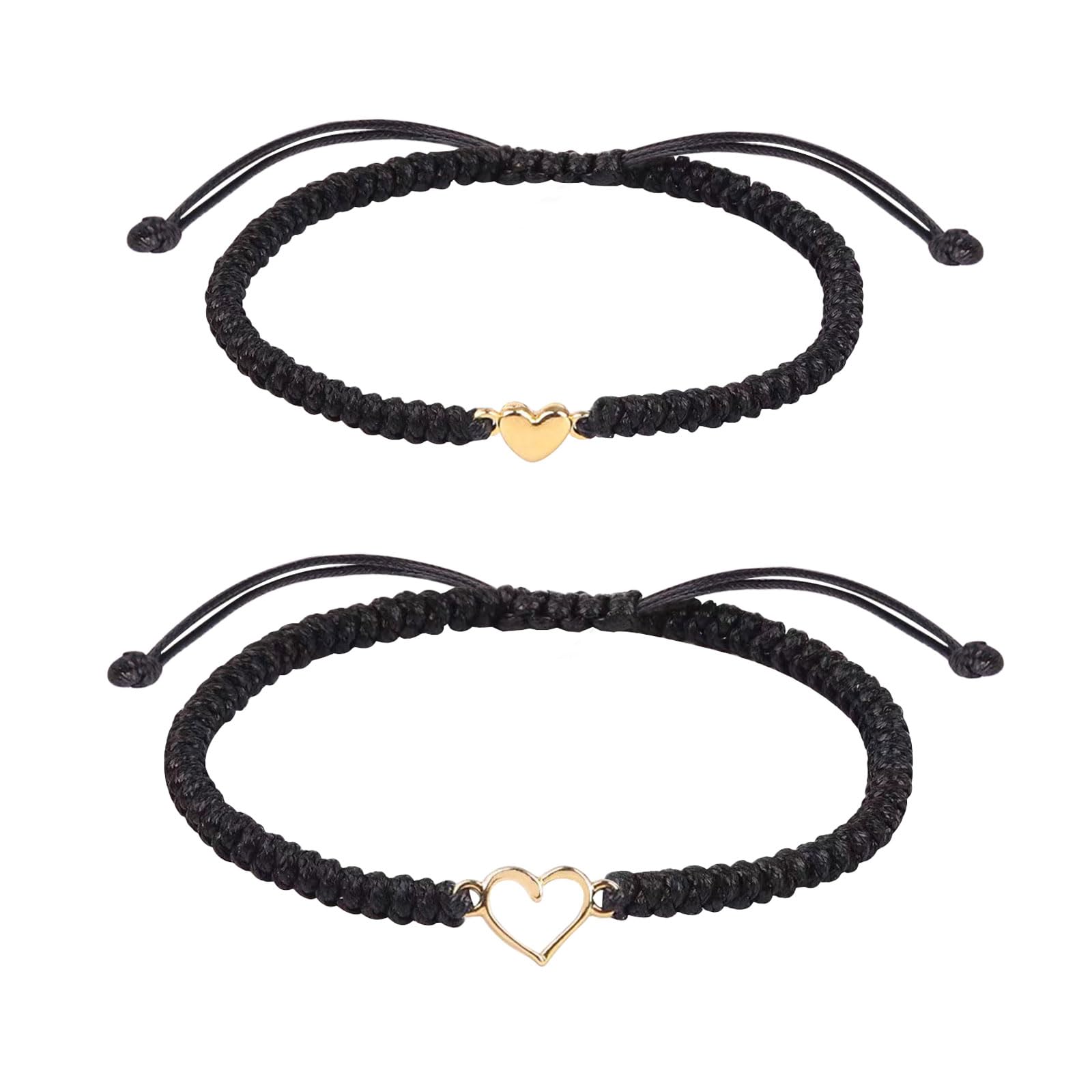 Mutter Tochter Armband Mutter Tochter Passend dazu Einstellbar Herz Armbänder 2er Set Schwarzen String Muttertag Geburtstag Geschenk für Mutter Tochter Freund Schwester