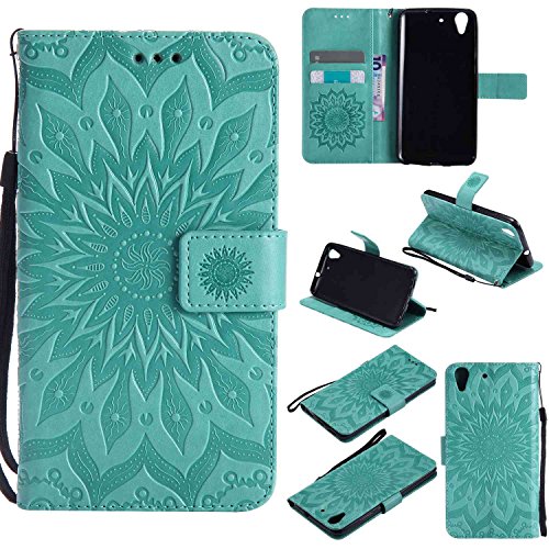 pinlu® Flip Funda de Cuero para Huawei Y6 II/Honor 5A Carcasa con Función de Stent y Ranuras con Patrón de Girasol Cover (Verde)