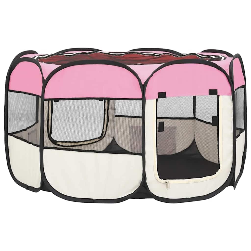 Box per cani, pieghevole, rosa, 110 x 110 x 58 cm, con borsa