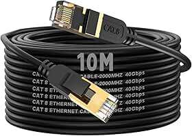 Cabo de Rede Cat8 Blindado Ethernet 40Gbps 2000MHz RJ45 Ouro 26AWG – Gaming, Compativel com PS5, PC, Servidor e Data Center (10m)