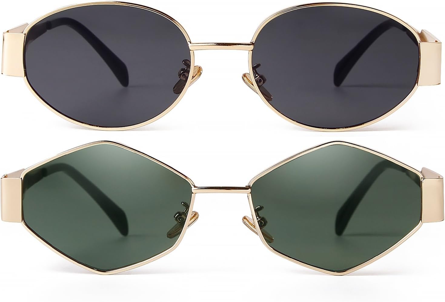 ADE WU Trendy Hexagon Sunglasses for Women Men Vintage Gold Geometric Metal Frame Shades - Image 4