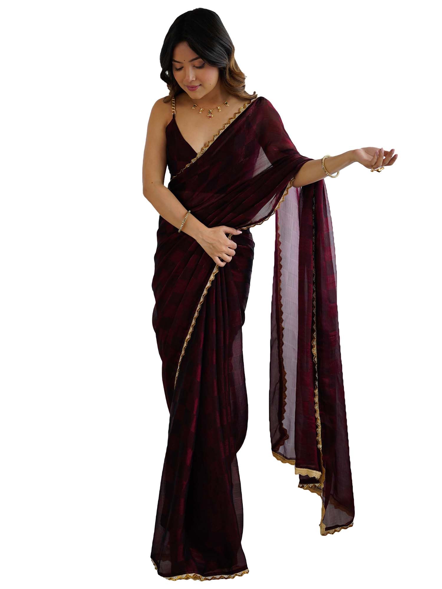 Women's Chiffon Checkered Printed Saree With Unstitched Blouse Piece (AARYAN18501_KR_Parent)-image-26