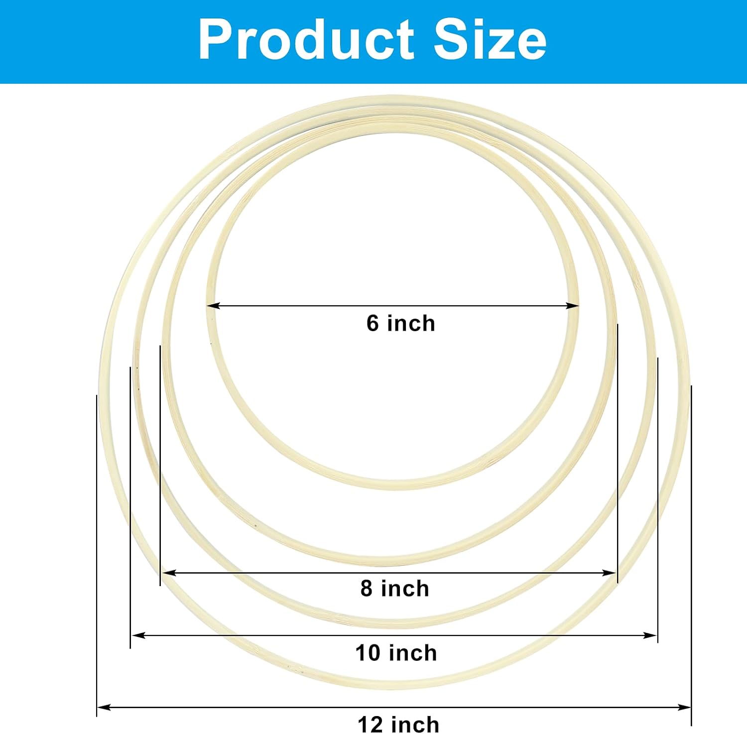 Unlorspy Wooden Bamboo Floral Hoops, 4 Sizes (6/8/10/12 inch), 12Pcs