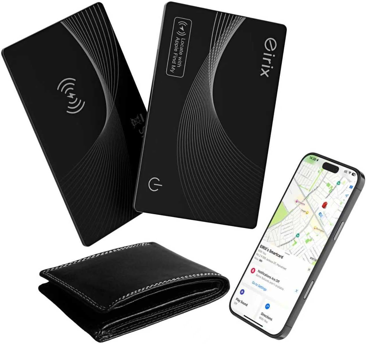 Product image of Wallet Tracker Card, Rechargeable Thin Finder, Works with Apple Find My (iOS Only), Item Locator for Luggage Tags, Passports, Phone (Black, 2 Pack)