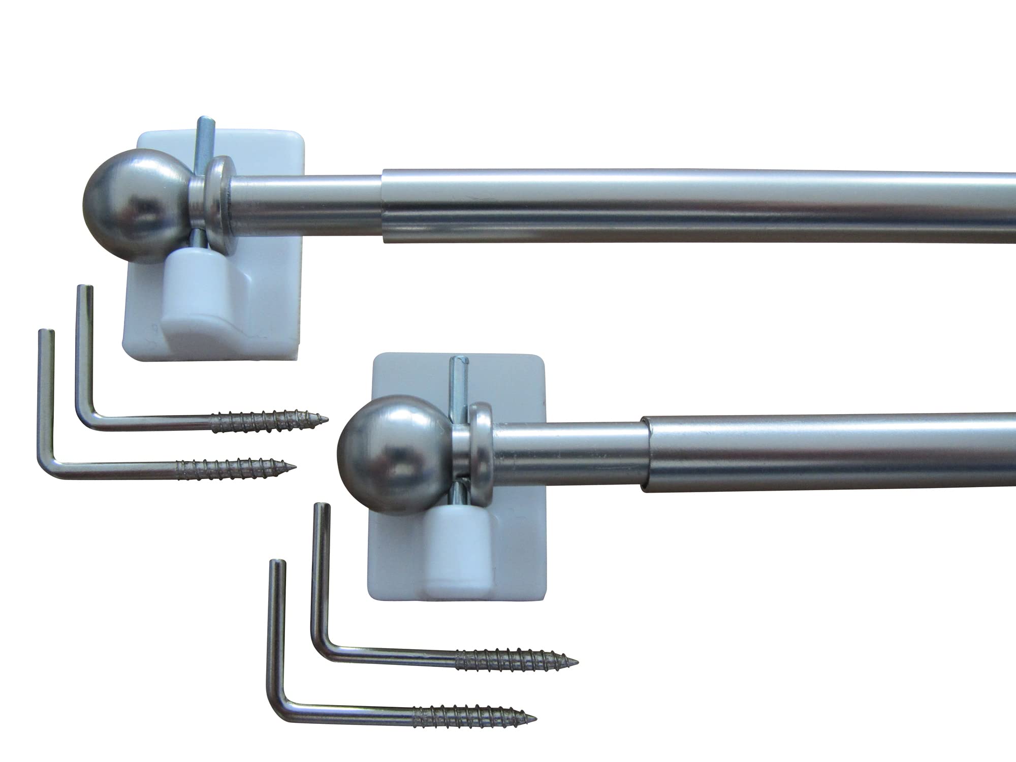 2 Hochwertige Vitragenstangen - mit 4 Klebehaken weiss, und 4 Vitragenstangen Haken - Farbe: edelstahl-matt – Länge 30-40 cm,40-60 cm, 60-90 cm, 90-130 cm (Länge: 60-90 cm)