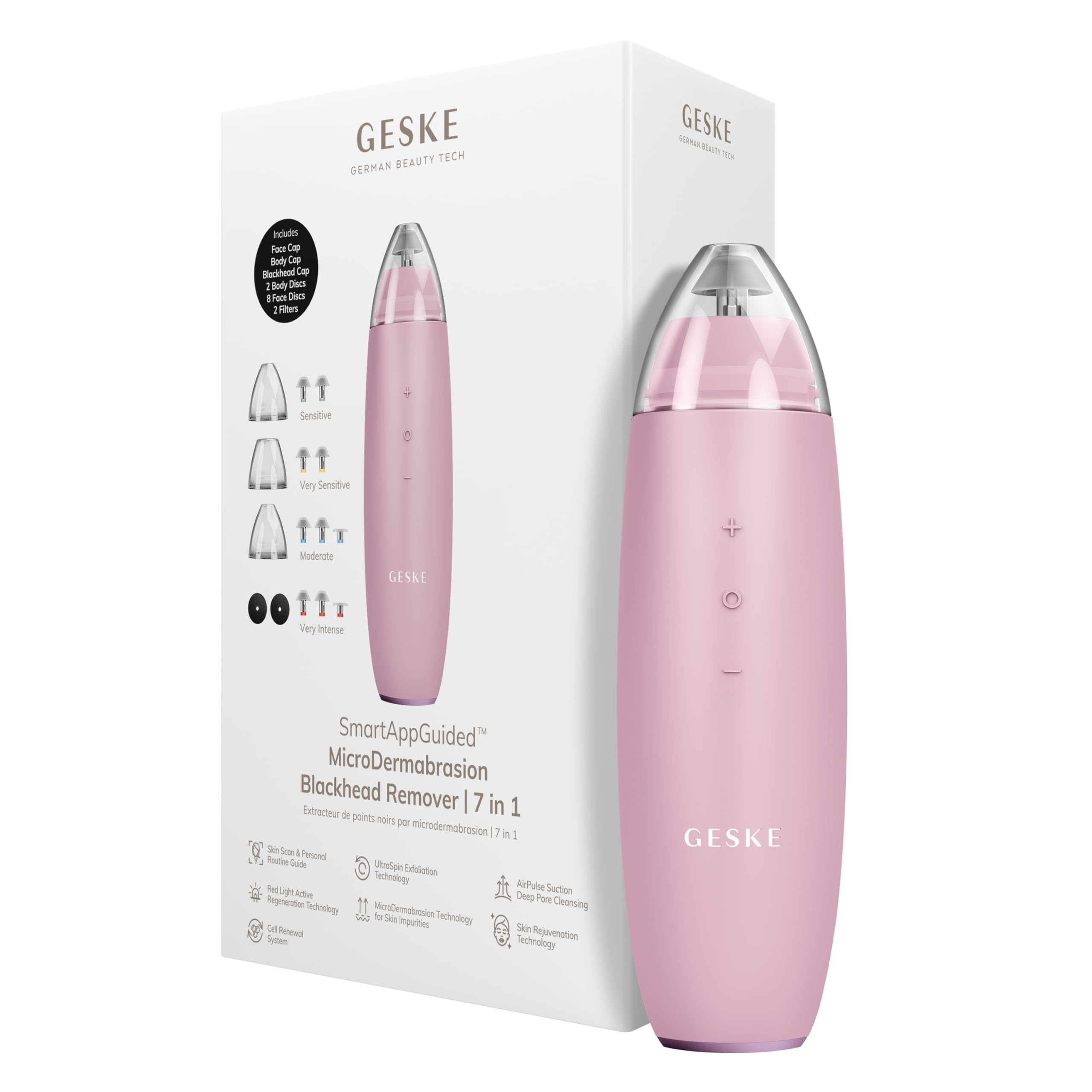 GESKE SmartAppGuided™ MicroDermabrasion Blackhead Remover | 7 in 1 | Blackhead Remover | Electric Pore Cleaner | Innovative Vacuum Cup | Beauty Tool | Skin Cleansing Device | Skincare Device