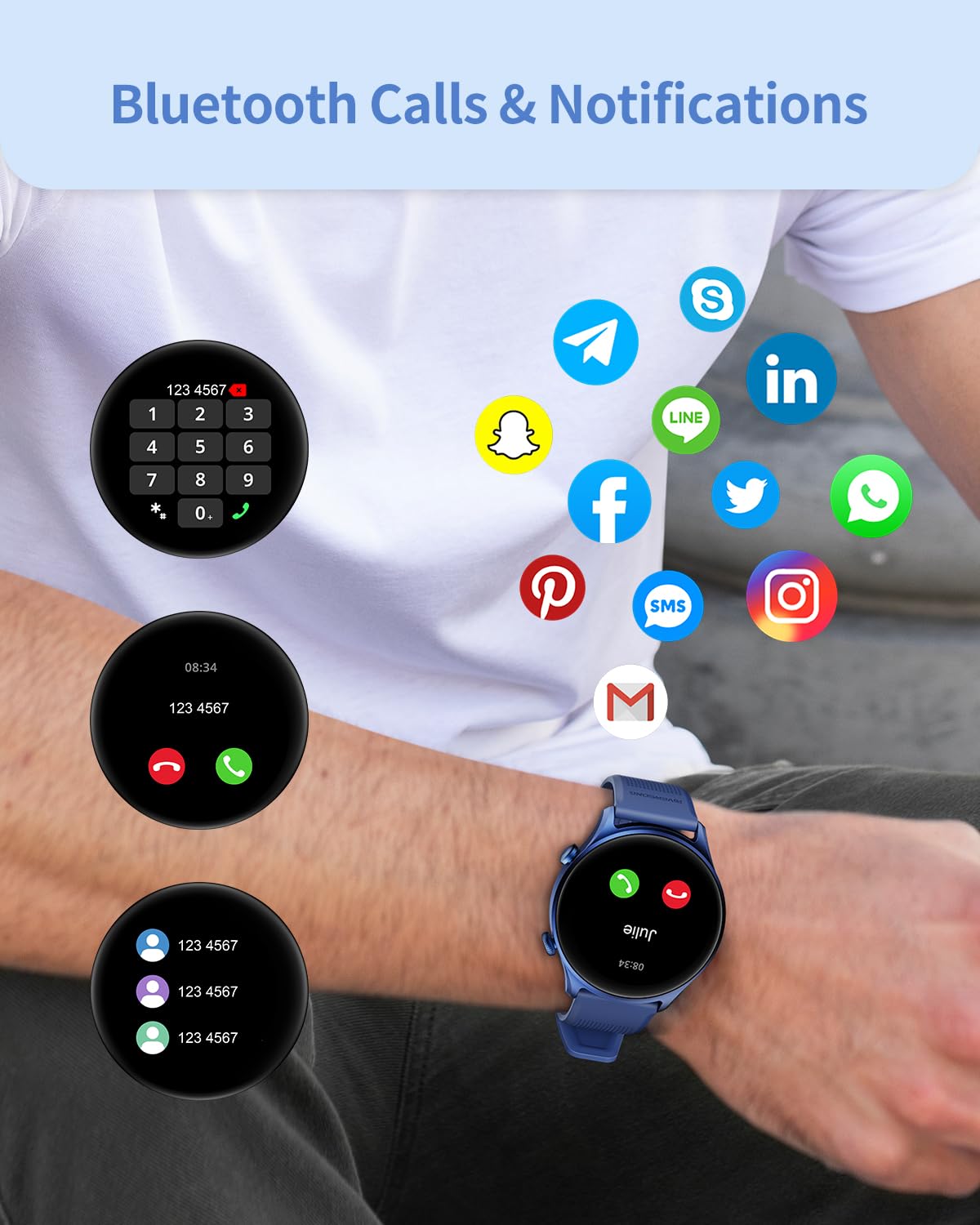 RIVERSONG Smartwatch Uomo Donna con Effettua/Risposta Chiamate Compatibile, 1.52" Orologio intelligente con Monitor Tracker per Salute Fitness (Frequenza Cardiaca/Sonno/Ossigeno Sanguigno), Blu Navy