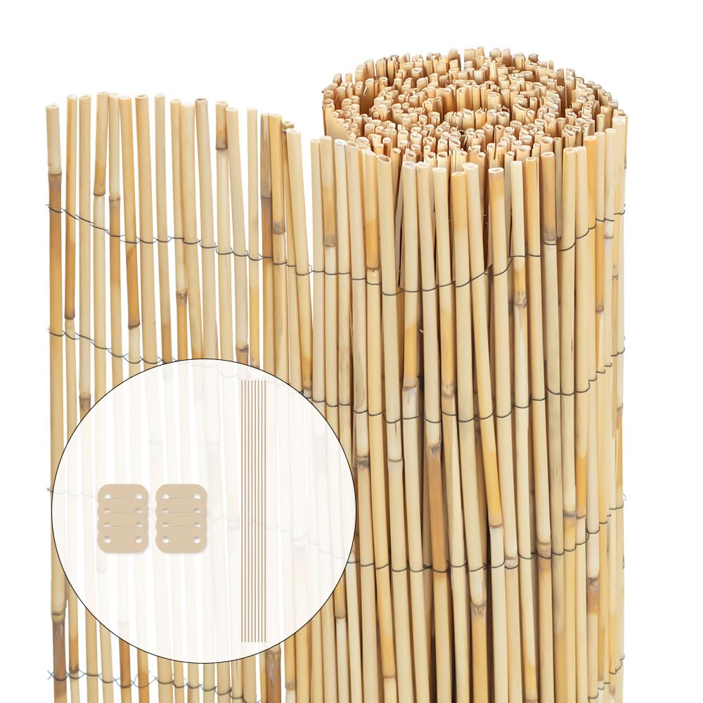 VOUNOT Natural Peeled Reed Fence 100x300cm Privacy Screen Roll with Fixing Clips Garden Panel Fence for Outdoor Garden Patio Balcony Wind/Sun Protection
