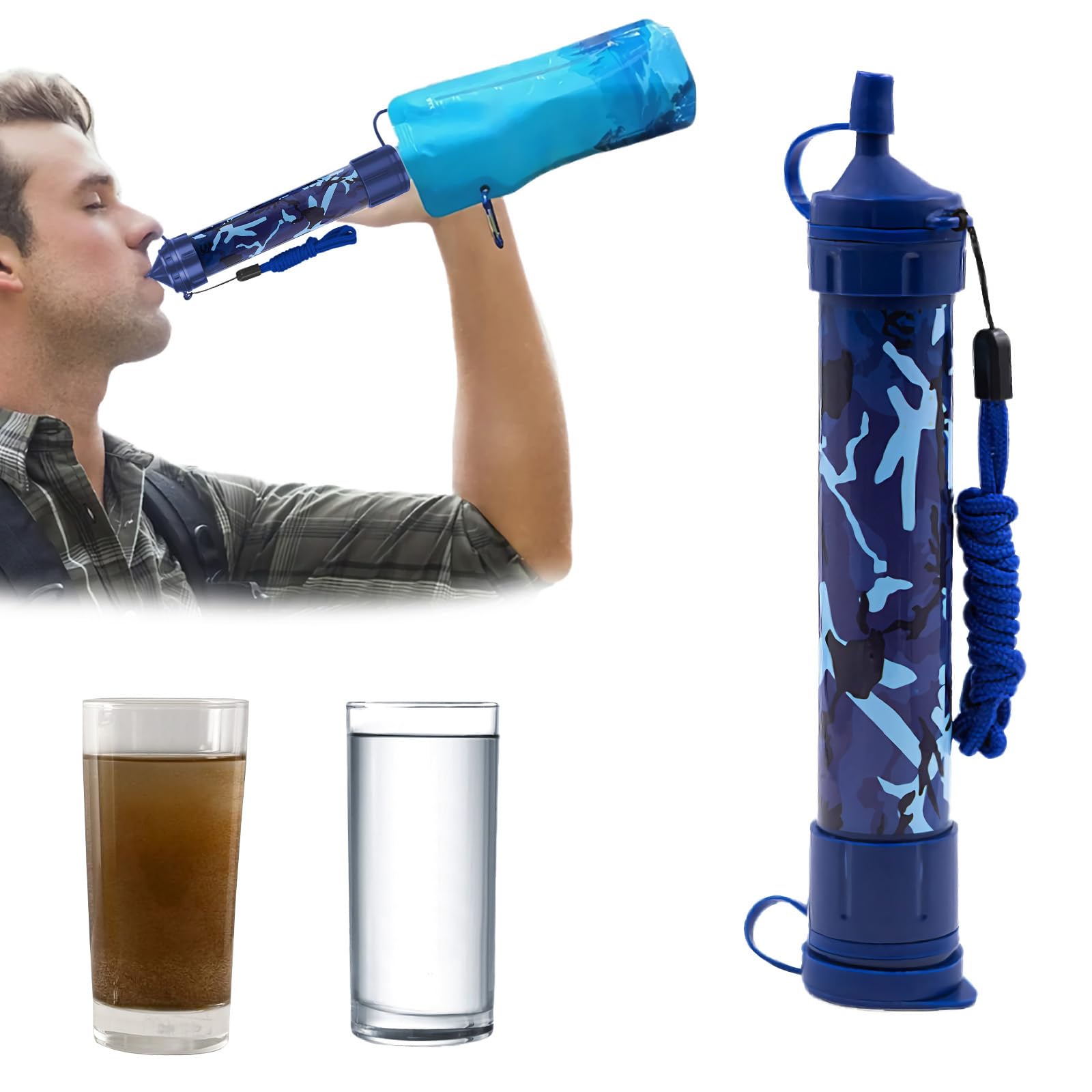 Paille filtrante à eau, système de filtration d'eau personnel portable pour camping, randonnée, voyage, facile à utiliser, léger, équipement de survie d'urgence