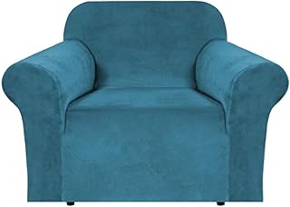 GAKIN Funda de terciopelo de felpa para sofá, antideslizante, resistente a la intemperie, elástica, azul pavo real, 1 silla de asiento, 1 pieza