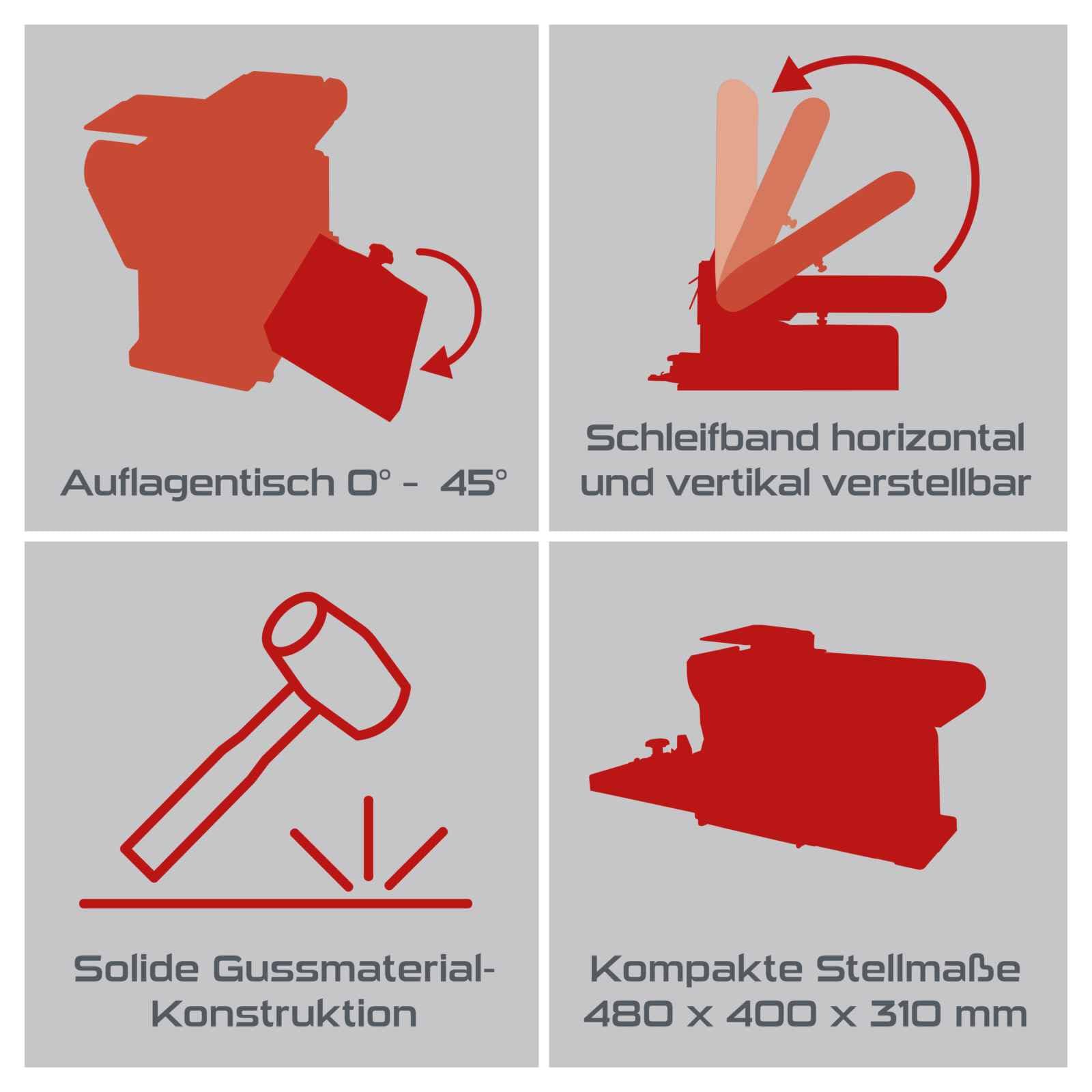 Practixx Band- und Tellerschleifer PX-BTS-370 Bandschleifer | 370W | Ø150mm Schleifteller | Bandlänge 100x915mm | Band-Speed 450m/min | Alu-Tisch & Queranschlag | Schleifmaschine mit 6-tlg Schleifset