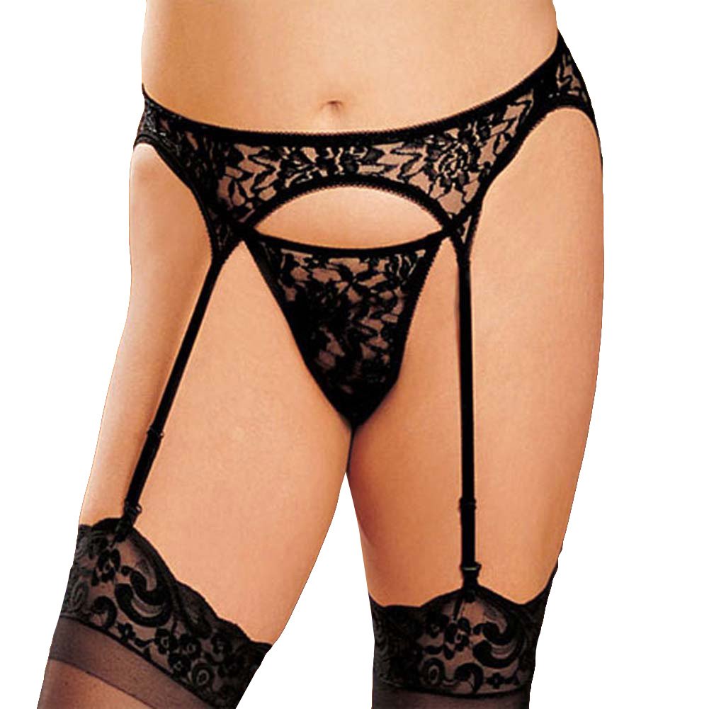 Shirley of HollywoodLace Garter Belt and G-String Set - One Size (S-L) - Black
