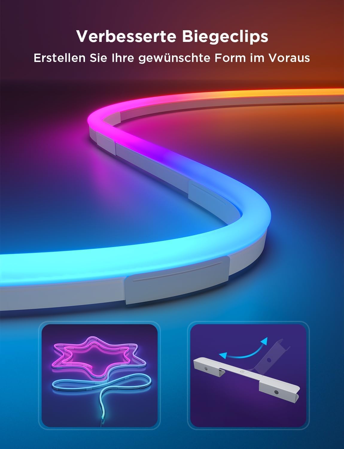 Govee Neon Rope Light 2, RGBIC Neon LED Strip 3m mit Form-Mapping | DIY Design, Kompatibel mit SmartThings, Matter, Alexa und Google Assistant, LED Streifen für Schlafzimmer Wanddekoration Weiß