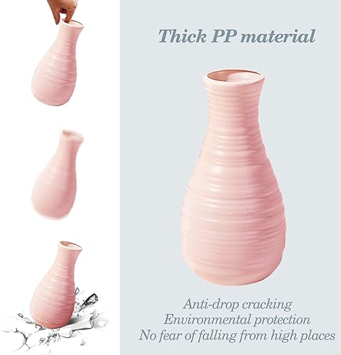 Miniatura 4 de Florero irrompible para flores, jarrón de plástico con aspecto de cerámica para decoración del hogar, sala de estar, mesa (concha rosada)