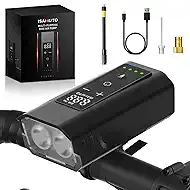 Mini Bike Pump with Gauge, 150PSI Electric Bike Air Pump 30s Fast Inflate Portable Bike Pump with Presta Valve, Bicycle Light 2400LM Super Bright 2 IN1 for Mountain Bike, Road Bike, E-Bike