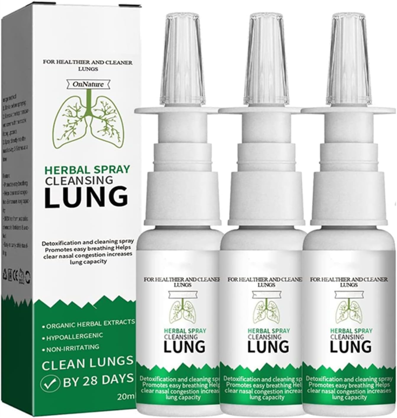 Onnature Organic Herbal Lung Cleanse & Repair Nasal Spray Pr0, Detox Cleanser Spray, For Smokers Clear Congestion (3Pcs)
