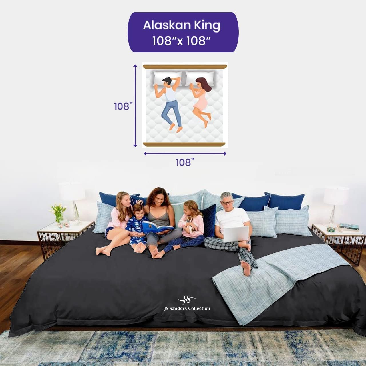 CASA LINEN Alaskan King (108X108) Sheet Set Luxury Soft 100% Egyptian Cotton -Classic Collection Bed Sheet Set for Alaskan King Mattress Dark Grey Solid 1000 Thread Count 21" Deep Pocket
