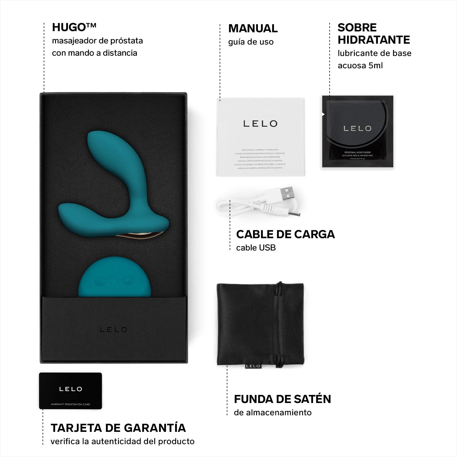 LELO HUGO Masajeador de Próstata, Más que un Simple Consolador, uno de Los Sofisticados Juguetes Sexuales de Hombres. Plug Anal con Mando a Distancia, Ocean Blue