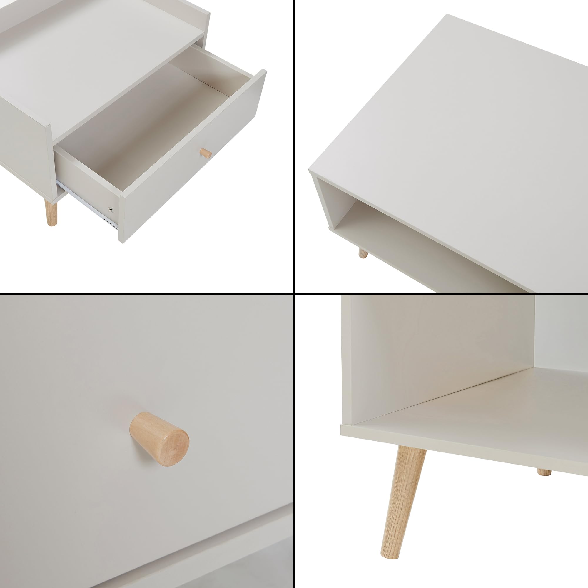[en.casa] Mesa de Centro Hallevil con Tablero Rectangular Mesita de Café con Compartimento Abierto y Cajón Mesa Auxiliar de Sofá Salón Despacho 106 x 59 x 44 cm - Blanco