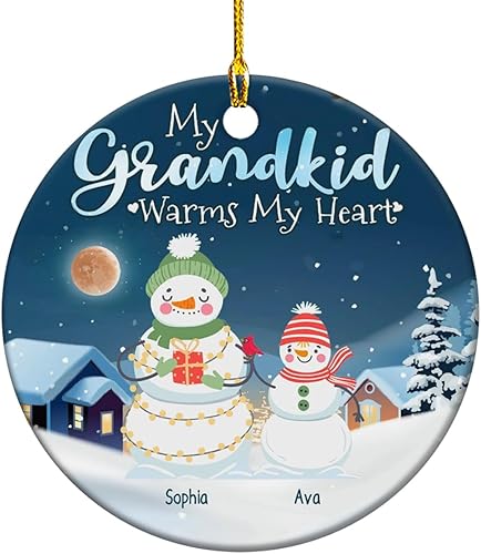 Regalos para abuela, nietos calienta mi corazón, lindo muñeco de nieve de Navidad, adorno de Navidad personalizado, regalos para abuela Nana de