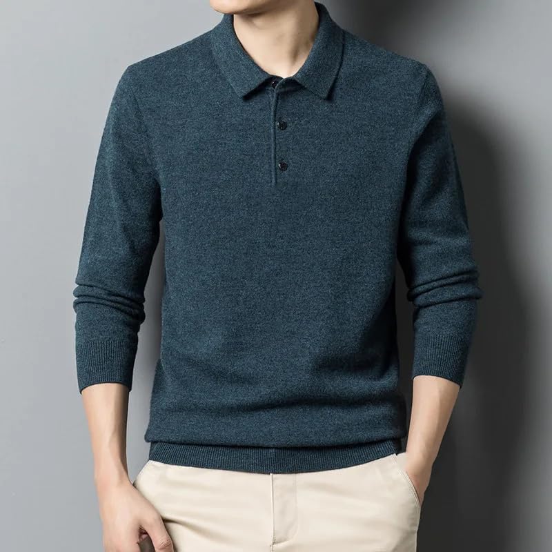 Men's Wool Sweater Long Sleeve Polo Neck Vintage Oversize Knitted Pullover Top2