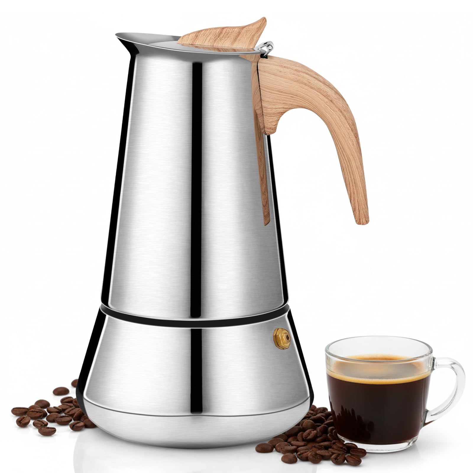 VINATO Cafetière Italienne 6 Tasses Moka Inox Compatible Induction & Tous Feux, Pour Café Aromatique à la Maison & Voyage