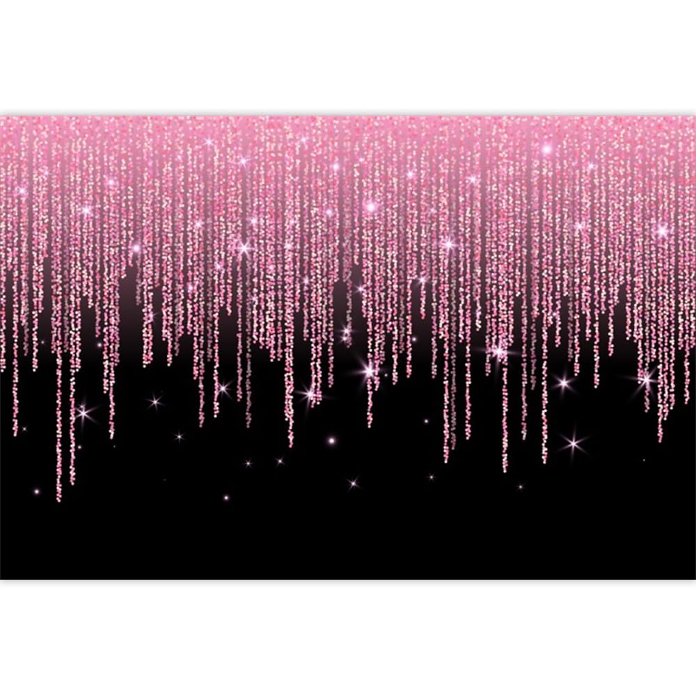 Pnylzzyxh Black and Pink Backdrop Pink Glitter Chain Silver Star Background Banner for Family Gatherings, Girls and Women Birthday Parties, Prom
