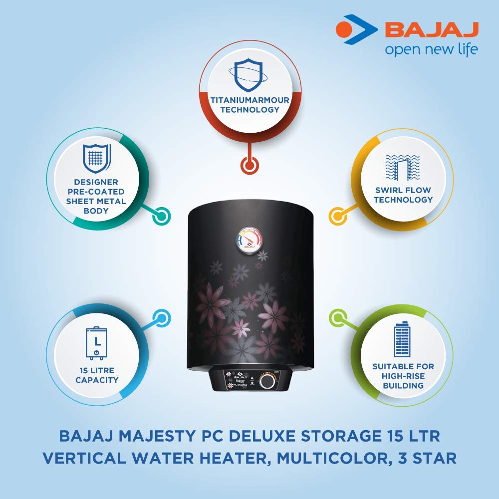 Buy Bajaj Majesty PC Deluxe Storage 15 Litre Vertical 4 Star Water Heater,  Multicolor wall mounting Online at Low Prices in India - Amazon.in