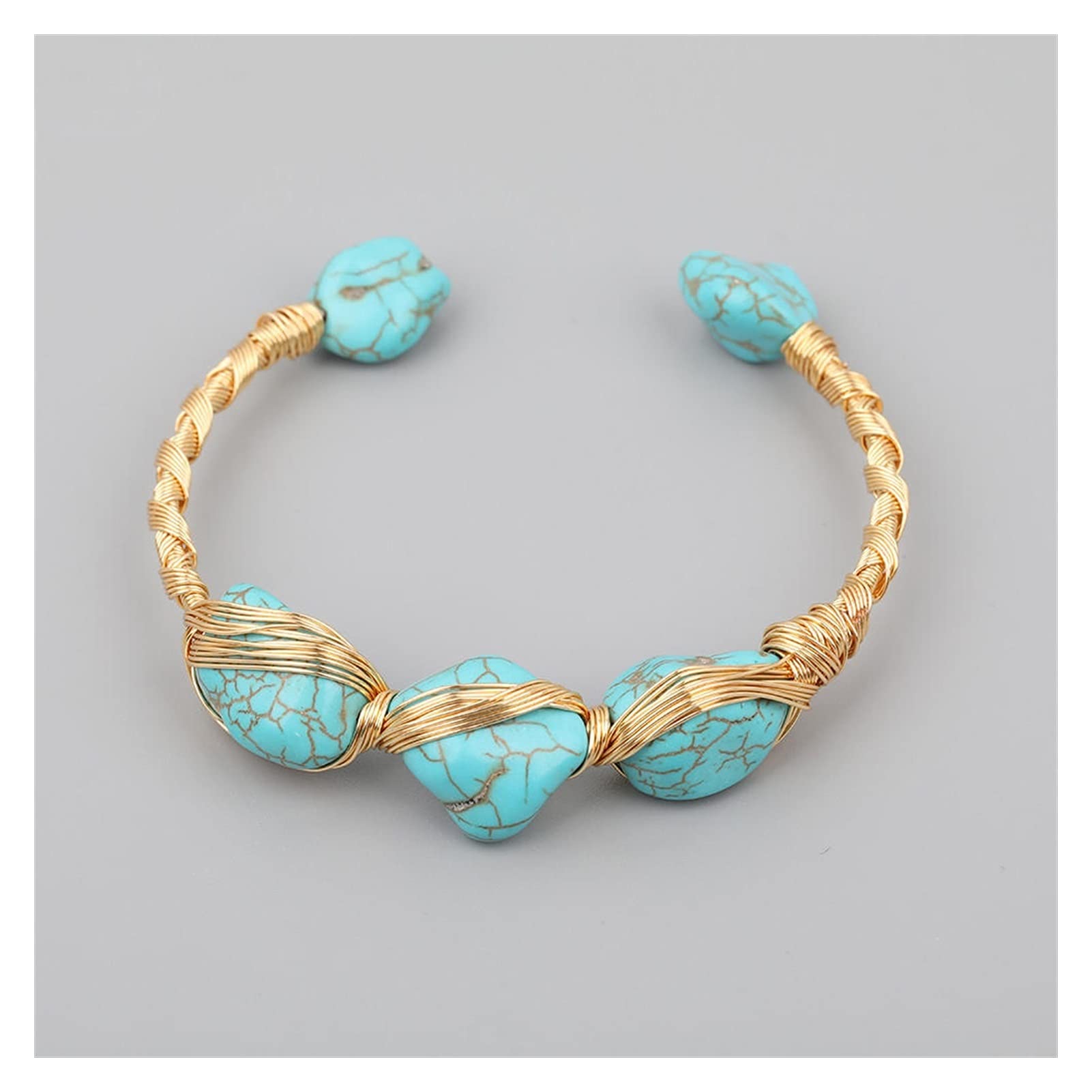 Pulseras para Mujer, turquesas Naturales, Cuentas Gruesas, puño Abierto para Mujer, Cuentas de Perlas barrocas, Brazalete Abierto, joyería