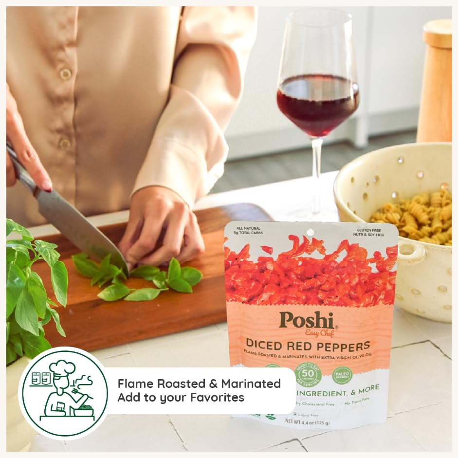 POSHI Diced Red Peppers, Fire-Roasted, Ready-to-Use, 4.4 oz (Pack of 6) - image 4