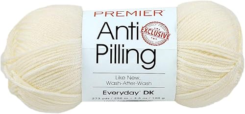 Miniatura 2 de Premier Yarns Everyday DK - Hilo antibolitas, 3.5 onzas, peso ligero #3, paquete de 3 unidades con marcadores de puntada Bella's Crafts (crema)