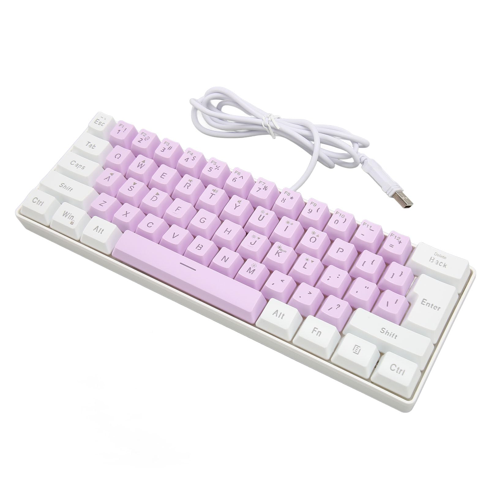 Teclado para Juegos RGB con Cable 60%, Teclado Mecánico Compacto de 61 Teclas, Teclado de Computadora de Oficina para PC, para, para Xbox One Gamer (Blanco Púrpura)