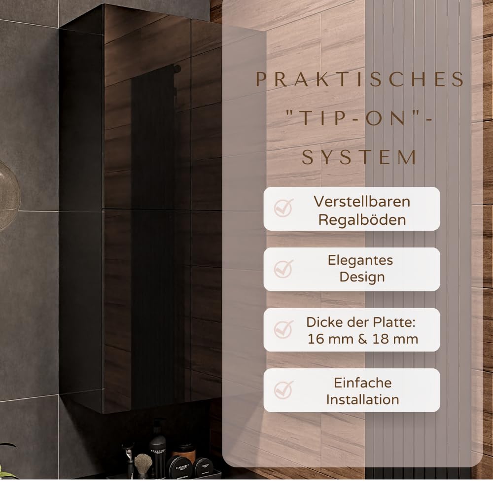 Badschrank Weiß B: 60 cm H: 120 cm T: 34 cm Badezimmerschrank Hängend Front Hochglanz Korpus Matt Hängeschrank Badezimmer Toilettenregal Badezimmermöbel