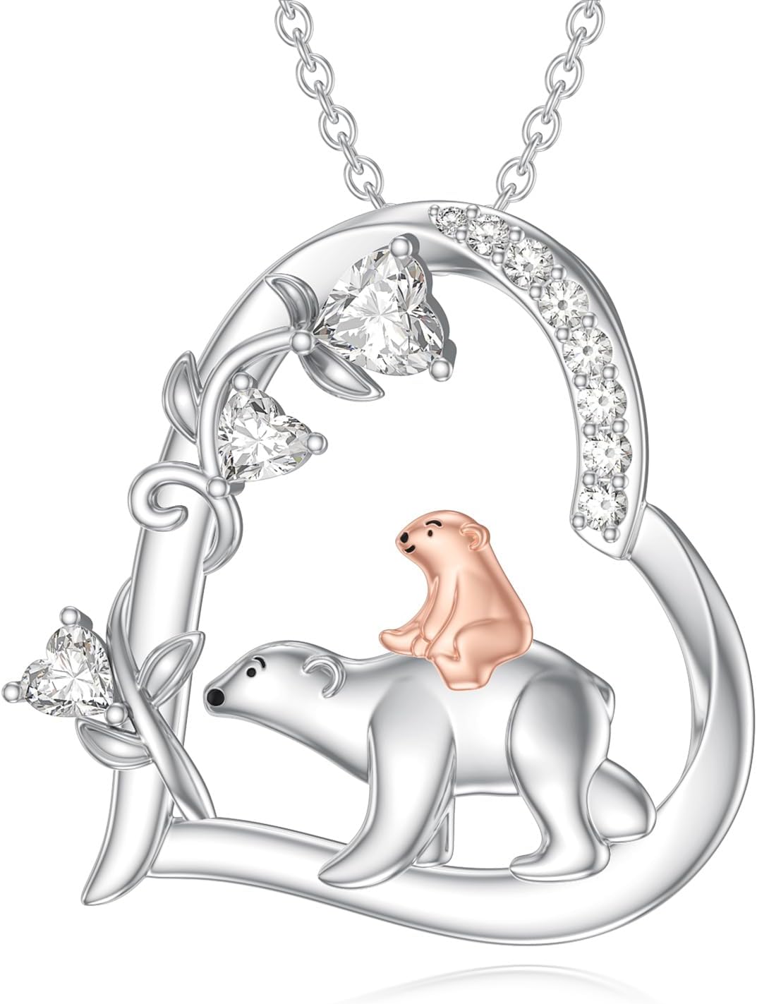 Sterling Silver Women's Heart Polar Bear Moissanite Necklace Pendant Polar Bear Moissanite Pendant Necklace for Women Jewelry Birthday Christmas Gift for Her