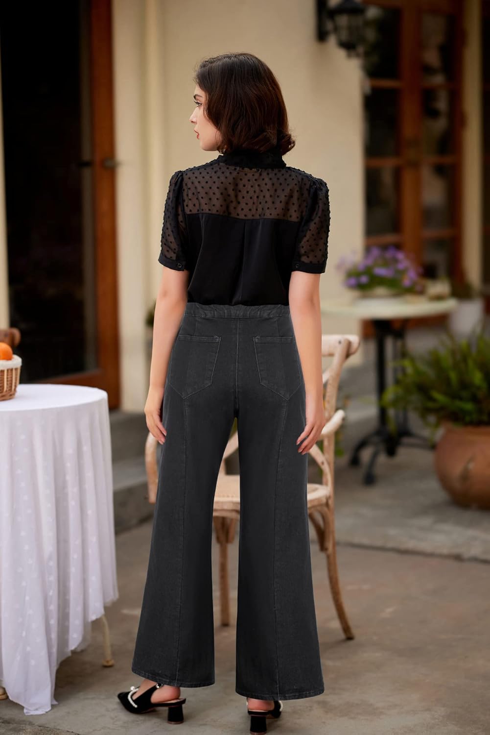 Belle Poque Women's High Waisted Wide Leg Jeans Button Decorated Casual Stretchy Demin Pants with Pockets - Image 3