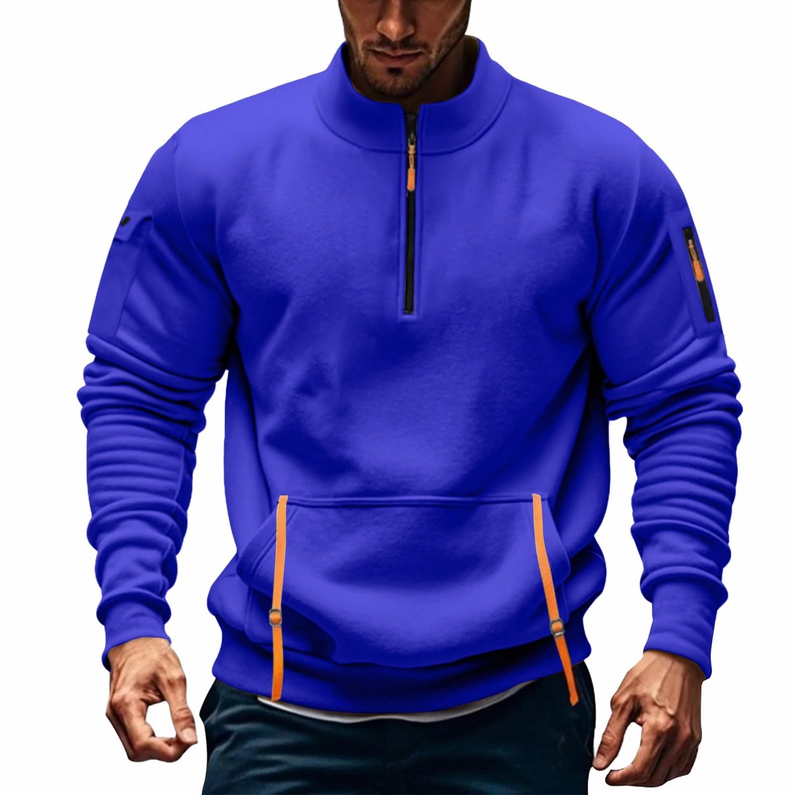 Pull tactique homme à manches longues avec poches et zip 1/4 - 5