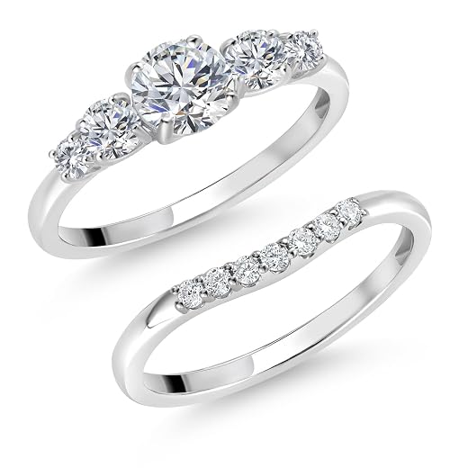10K White Gold 5 Stone Ring Set