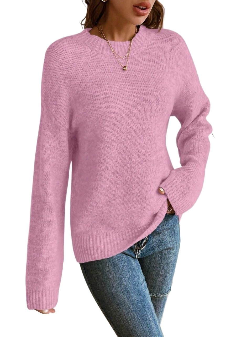Womens Pullover Sweater Upgraded Thick and Warm Women Gray Round Neck Sweater