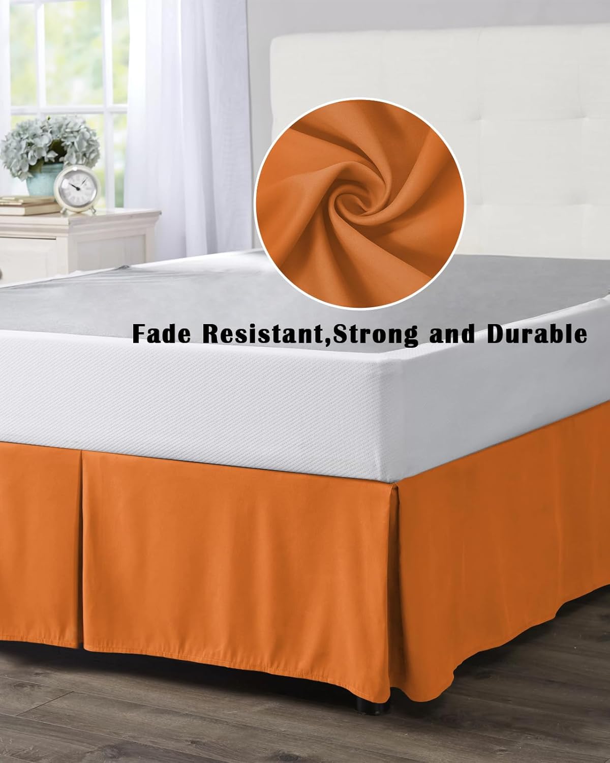 Orange Bed Skirt King Size 16 Inch Drop, Pleated Bed Frame Cover, Pure Orange Luxury Sheet & Wrap Around Bed Skirts Box Spring Cover Dust Ruffle for King Size Bed with Split Corner