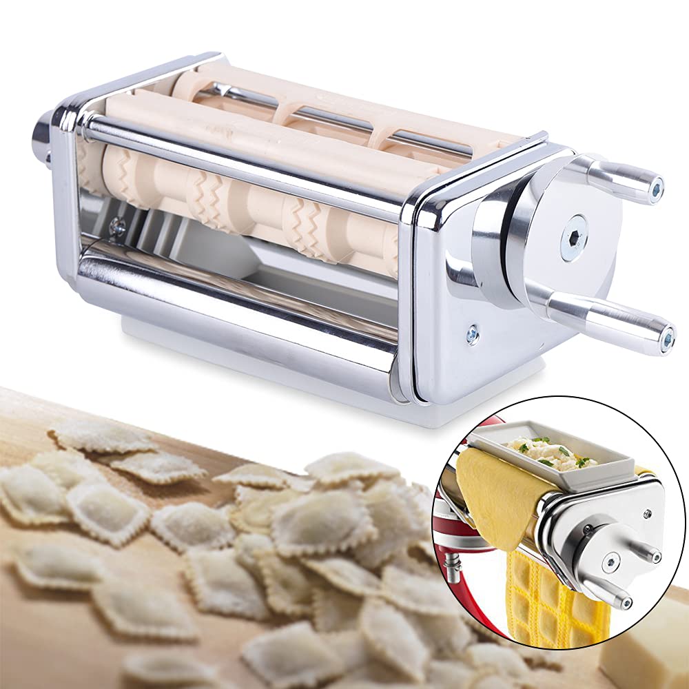 Pxolerig Ravioli Maker, Stainless Steel Pasta Attachment and Ravioli Attachment for Pasta Lasagna Spaghetti Tagliatelle Ravioli Maker Cutter Machine