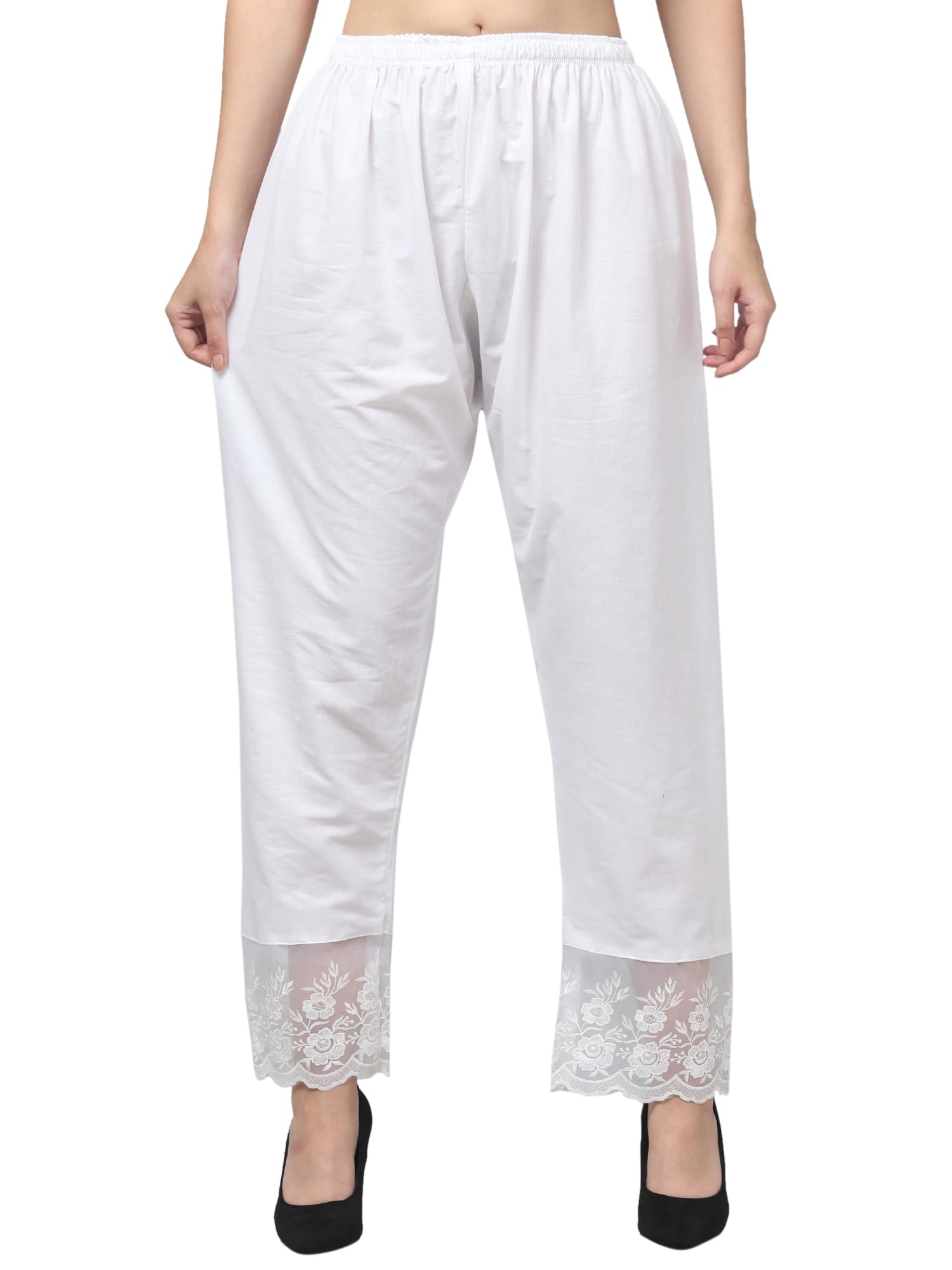 farukhi creation Women's Plazo Pant with Organza Lace Hem, Elastic Waist, Floral Embroidered Bottom-picture-31