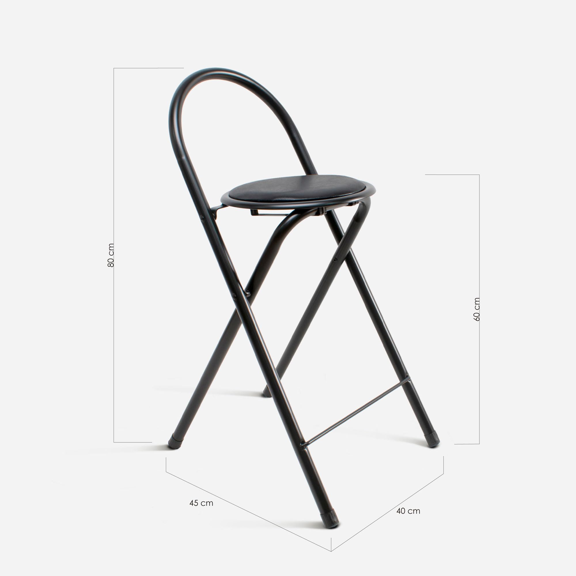 THE SECRET HOME Taburete Plegable de Cocina - Asiento Acolchado - Estructura de Metal - Apto para Interior y Exterior - Negro - Pack de 4