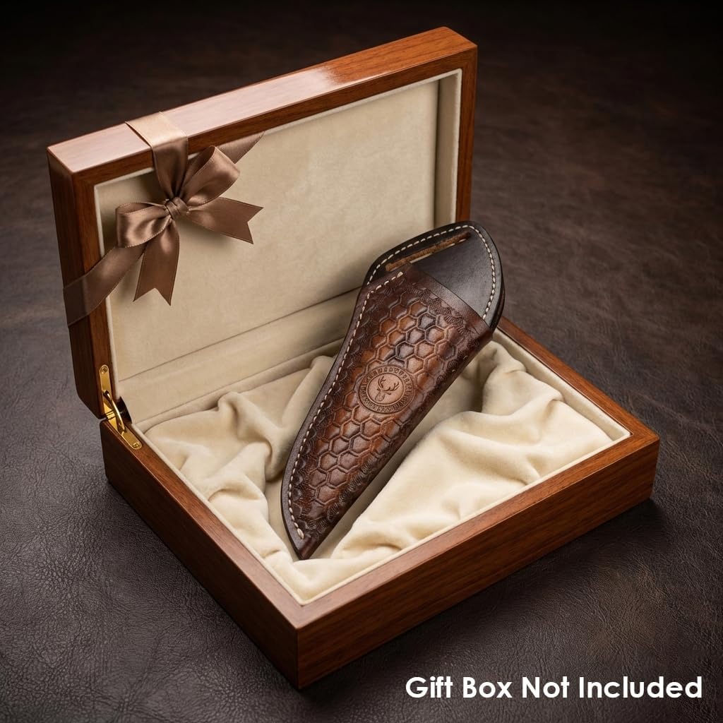 Dessi Horizontal Pancake Leather Knife Sheath for Fixed Blade 5-6 Inch, Handmade Cowhide Basket-Weave Flannel Lined, Fits Buck 119 Morakniv Ka-Bar, Cross Draw Belt Carry SM167