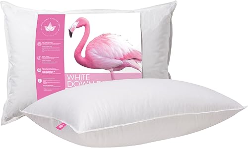 Miniatura 1 de Canadian Down & Feather Co. - Almohada de plumón blanca de soporte medio, tamaño estándar, carcasa de 260 hilos, 100% algodón, relleno en Canadá