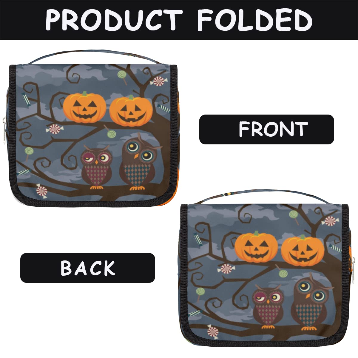 Halloween dynia podróżna kosmetyczka Halloween sowa torba do mycia torebka uniseks wiszące przybory toaletowe kosmetyczne organizer do makijażu, wielobarwny, Jeden rozmiar