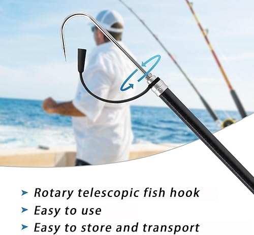 Miniatura 10 de KOMCLUB Telescopic Fishing Gaff with Super Sharp Spear Hook Lightweight Hand Fish Gaff with Soft Rubber Nonslip Handle and Lanyard for Freshwater