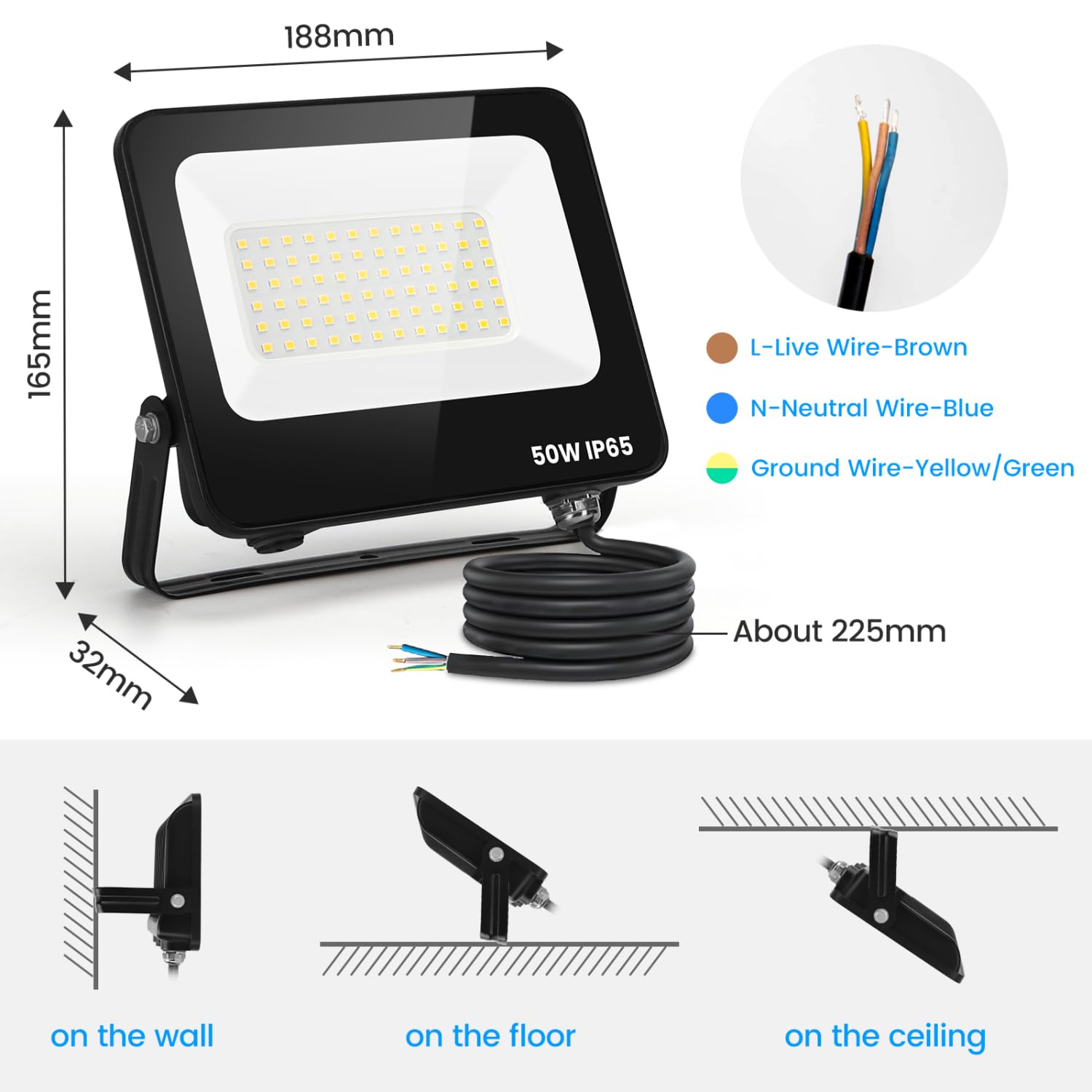 Aigostar Foco Led Exterior 50w 4500 lúmen,Luces Led Exterior Impermeable IP65,Proyector LED Exterior Blanco Frío 6500K para Jardín,Patio,Garaje,Parque,4 piezas