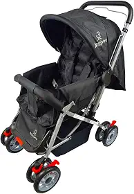 Carrinho Bebê Passeio Menina Menino Reclinável Vira Berço Alça Reversível com Mosquiteiro Bamboo + Bolsa (PRETO)