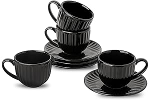 Hasense 4 Oz Espresso Cups with Saucers Set of 4