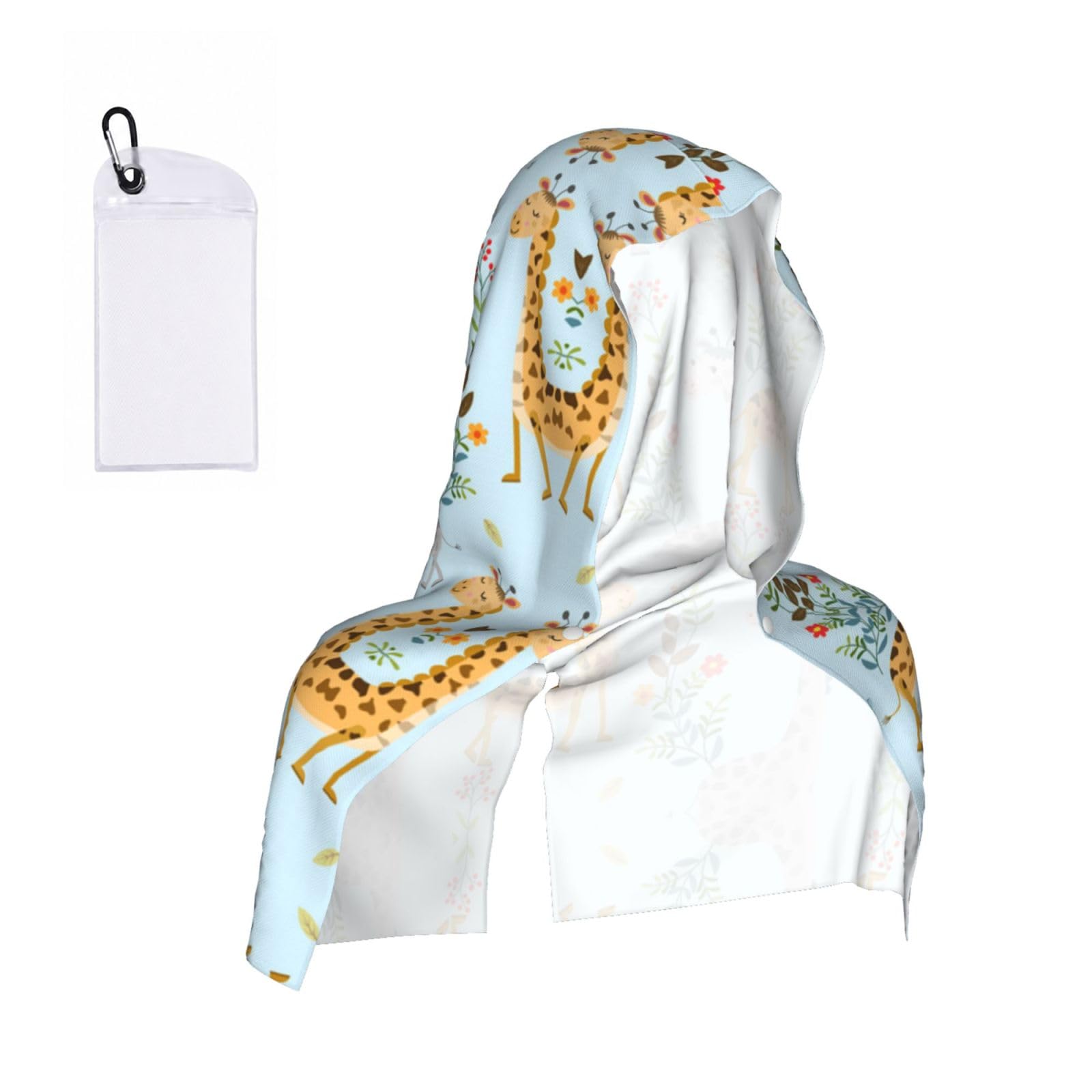 SATUSA Cute Giraffe Flowers Print Cooling Hoodie Towel, Cooling Towels For Neck And Face, Quick Drying Absorbent Cooling Head Towel Beach Camping Gym Construction(2pcs)
